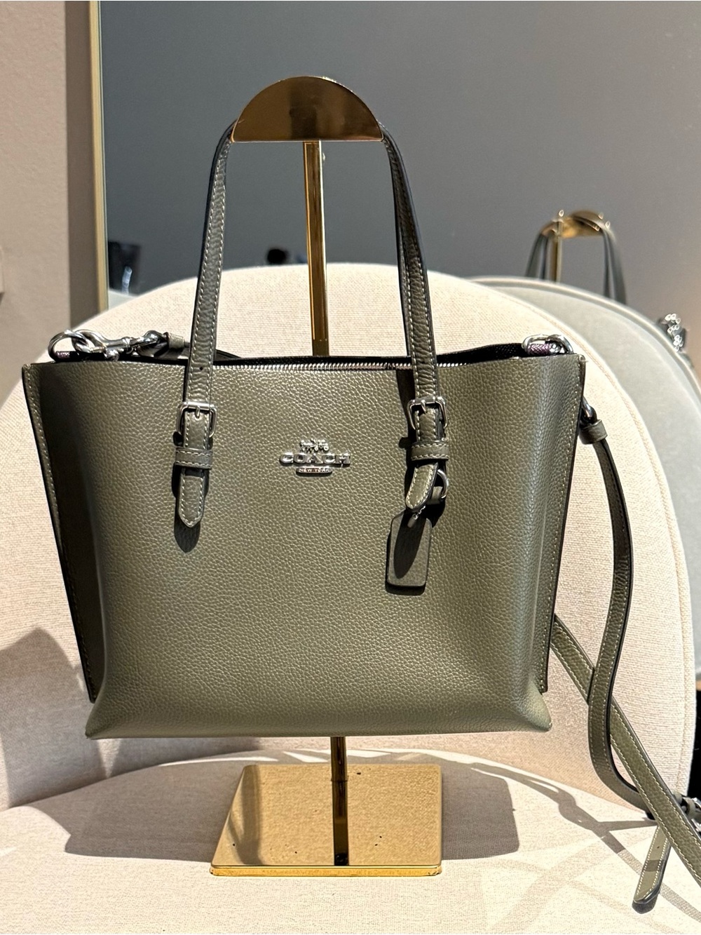 Coach Mollie Tote Military Green Pebble Leather Crossbody Bag